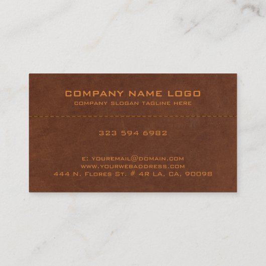Bruin leer met hechtingen effect visitekaartje (Achterkant)