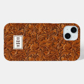 Bruin Leer Met Stempel Monogram Case-Mate iPhone Case (Achterkant (horizontaal))