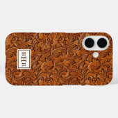 Bruin Leer Met Stempel Monogram Case-Mate iPhone Case (Achterkant (horizontaal))