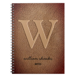Bruin leer Rustieke monogram zwart script naam Notitieboek