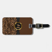 Bruin leopard Animal Pattern - Monogram Bagagelabel (Voorkant horizontaal)