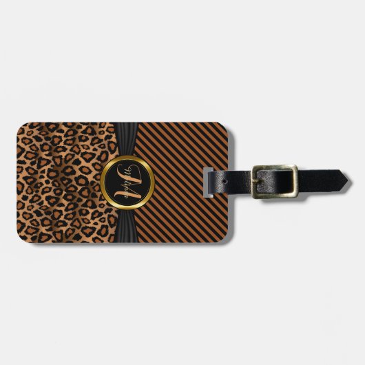 Bruin leopard Animal Pattern - Monogram Bagagelabel (Voorkant horizontaal)