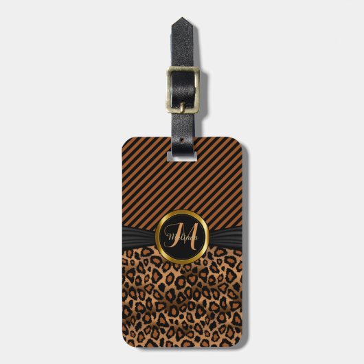 Bruin leopard Animal Pattern - Monogram Bagagelabel (Voorkant verticaal)