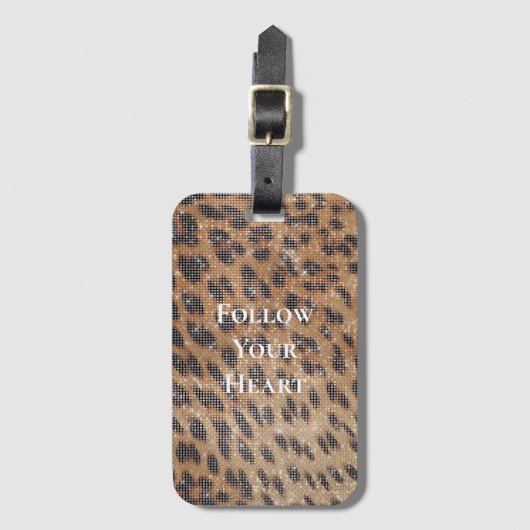Bruin Leopard Animal Print Sparkle Bagagelabel (Voorkant (verticaal))