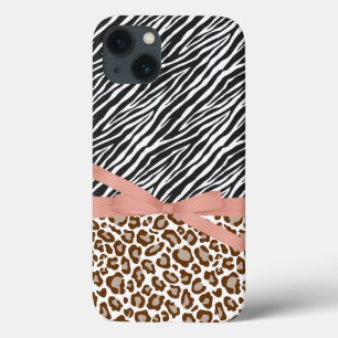 Bruin Leopard Zebra Dier Roze Lint iPhone 13 Hoesje