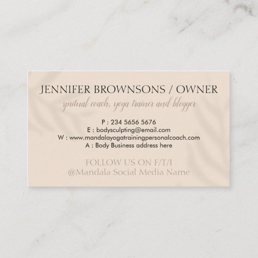 Bruin lichaampje Wellness Cosmetics Beauty Spa Visitekaartje (Achterkant)