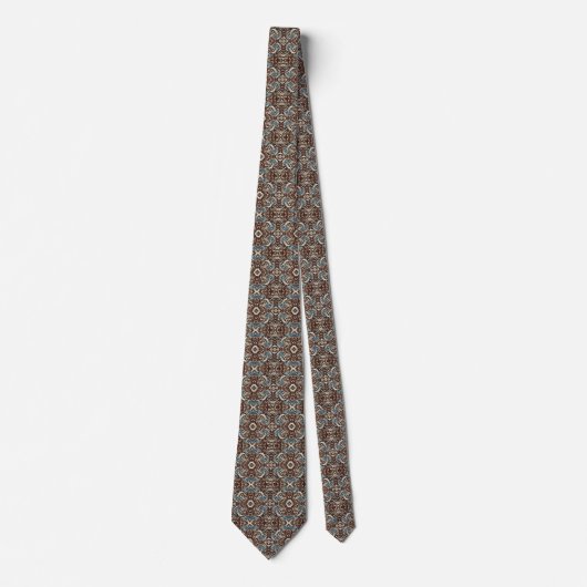Bruin, Lichtblauw en Cream Tegel Pattern Stropdas (Voorkant)