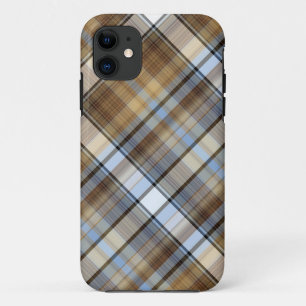 Bruin, lichtblauw en wit tartan ontwerp iPhone 11 hoesje