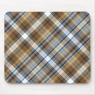 Bruin, lichtblauw en wit tartan ontwerp muismat
