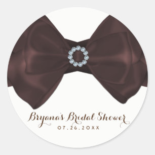 Bruin lint & diamanten bruiloftsfeest Elegant Chic Ronde Sticker