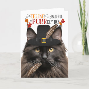 Bruin Maine Coon Kat Dankbaar voor PURRkey Dag Feestdagen Kaart