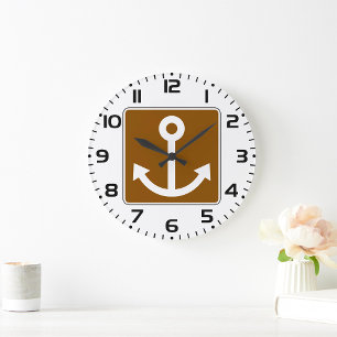 Bruin marina-ankersymbool voor nautisch bord grote klok