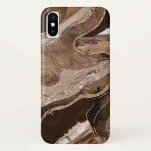 Bruin marmer Agate Gold Glitter Glam #1 iPhone X Hoesje