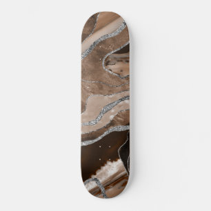 Bruin marmer Agate Silver Glitter Glam #1 Skateboard