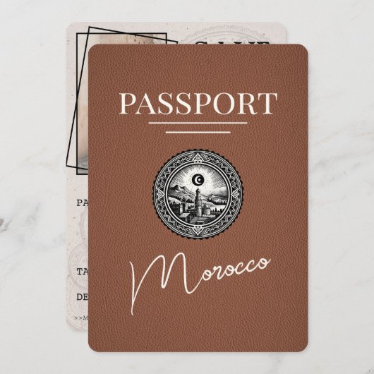 Bruin Marokko paspoort Bewaar de datum Save The Date (Voorkant / Achterkant)