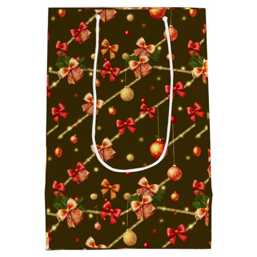 Bruin Mat Kerstontwerp Medium Cadeauzakje (Achterkant)