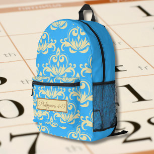 Bruin Medallion Patroon met Bijbelvers Bedrukte Rugzak