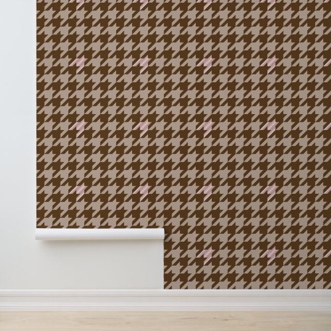 Bruin met Roos Gold Accent Houndstooth Behang (Applicatie)