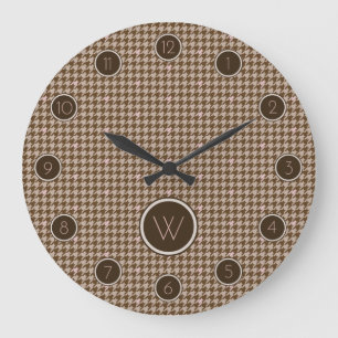 Bruin met Roos Gold Accent Houndstooth Clock Grote Klok