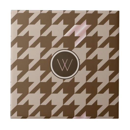 Bruin met Roos Gold Accent Houndstooth Tile Tegeltje (Voorkant)