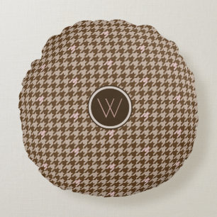 Bruin met Roos Gold Houndstooth Round Pillow Rond Kussen
