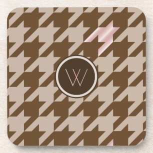 Bruin met Roos Gold Houndstooth Square Onderzetter