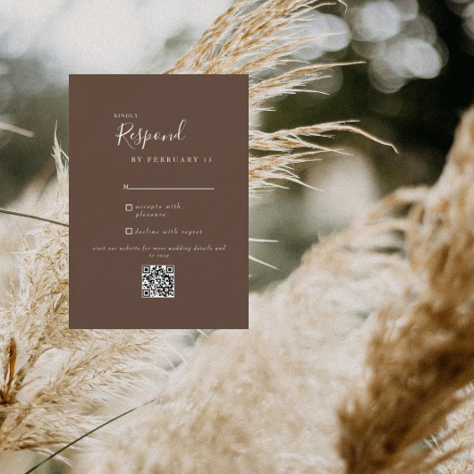 Bruin Modern Wedding QR Code RSVP Kaartje