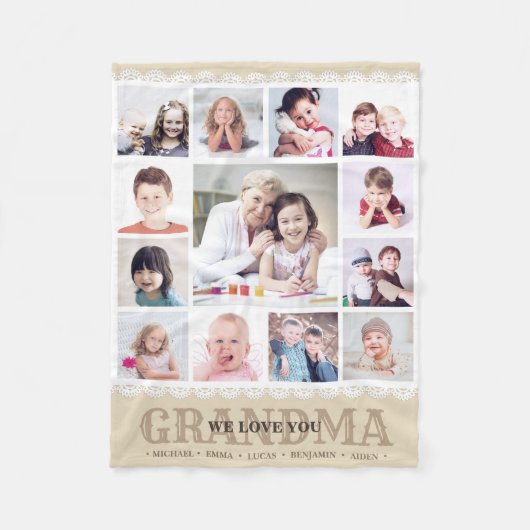 Bruin Monogram Fotocollage Fleece Deken (Voorkant)