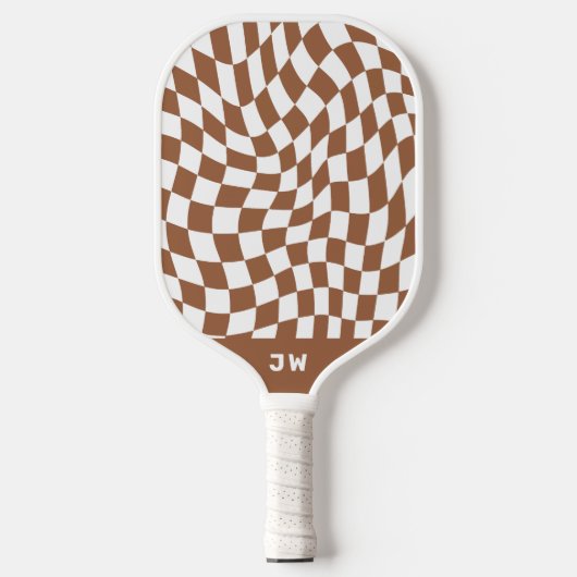 Bruin Monogram  Golvend Geruite Checkerboard Pickleball Paddle (Voorkant)