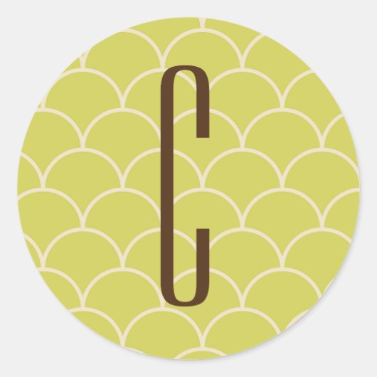 Bruin Monogram op Retro Groen Patroon Ronde Sticker (Voorkant)