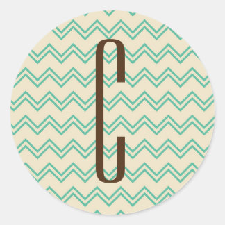 Bruin Monogram op Turquoise Groen Chevron Patroon Ronde Sticker