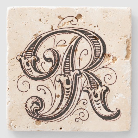  bruin monogram "R" Stenen Onderzetter (Voorkant)