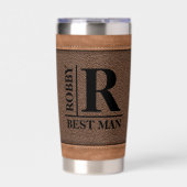 Bruin nep leer stiches monogram aangepaste naam geïsoleerde drinkbeker (Voorkant)