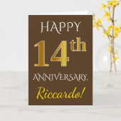Bruin, Nepgoud 14e trouwdagjubileum + Naam Kaart (Gele Bloem)