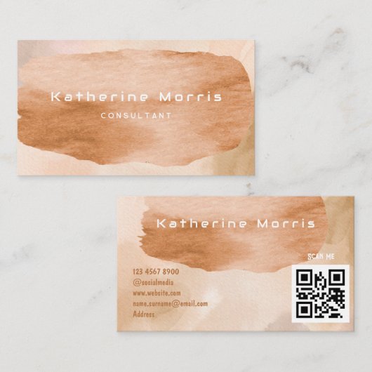 Bruin neutrale toon minimalistische QR-code Profes Visitekaartje (Voorkant / Achterkant)