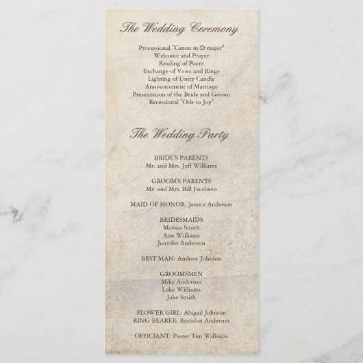 Bruin Oak Tree Fall Wedding Programma (Achterkant)