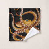 Bruin Octopus Blue Eye Black Art Bad Handdoek (Wasdoekje)