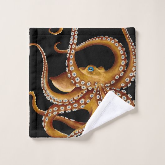 Bruin Octopus Blue Eye Black Art Bad Handdoek (Wasdoekje)