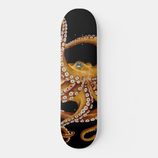 Bruin Octopus Blue Eye Black Art Skateboard (Voorkant)