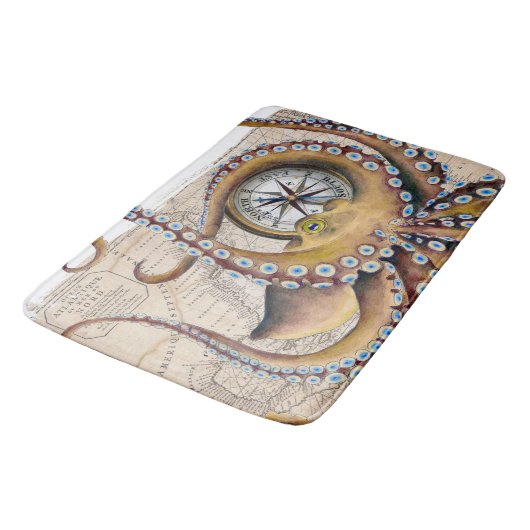 Bruin octopus  Map Compass Badmat (Gekanteld)