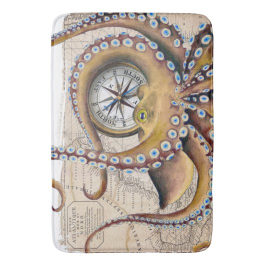 Bruin octopus  Map Compass Badmat (Voorkant Verticaal)