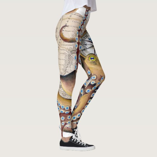 Bruin octopus Map Compass Leggings (Rechts)