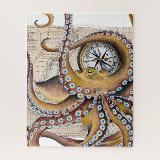 Bruin octopus Map Compass Legpuzzel (Verticaal)