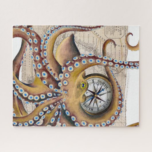 Bruin octopus  Map Compass Legpuzzel (Horizontaal)