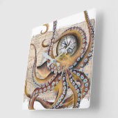 Bruin octopus Map Compass Vierkante Klok (Hoek)