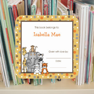 Bruin Oerwoud Dieren Boek Bord Bookplaat label