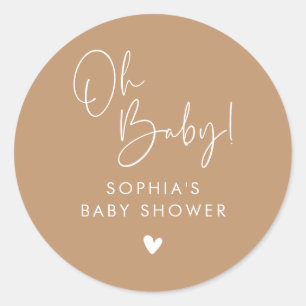 Bruin Oh Baby Modern Boho Baby shower Ronde Sticker