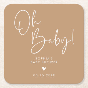 Bruin Oh Baby Modern Boho Baby shower Vierkante Kartonnen Onderzetter