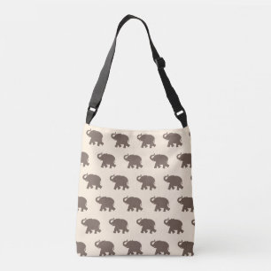 Bruin Olifant Motief op Ivoor Crossbody Tas