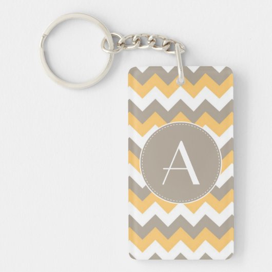 Bruin, Oranje en wit Chevron Pattern Sleutelhanger (Voorkant)